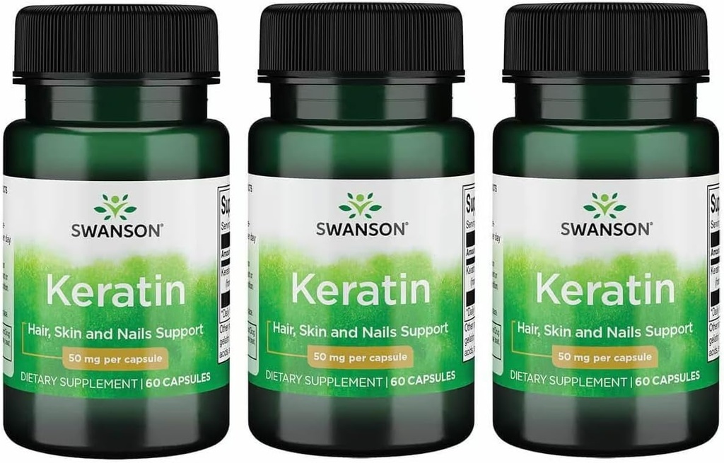 Swanson Keratin (Bin Wool) - Doğal Supplement Sağlıklı Ortaklar, Saçlar, Skin & Nails - Sağlıklı Bağımlı Dokulara Yardım - (60 Capsules, 50mg Her) (3 Paket)