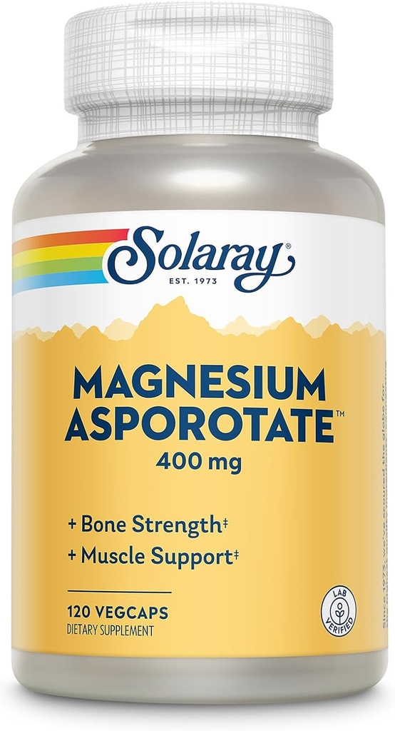 Solaray Μαγνήσιο Ασπορωτικό 400 mg, Ασπαρτικό, Οροτικό και Κιτρικό Σύμπλεγμα, Υγιής Καρδιά, Μυϊκό, Νεύρο & Κυκλοφορική Λειτουργία Υποστήριξη 180ct (60 Υπηρεσίες, 120 VegCaps)
