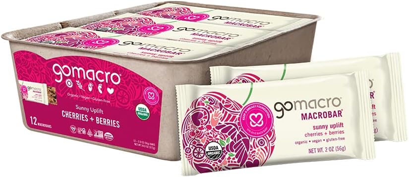 GoMacro MacroBar Organic Vegan Snack Bars - Κεράσια + μούρα (2.0 Ounce Bars, 12 Count)
