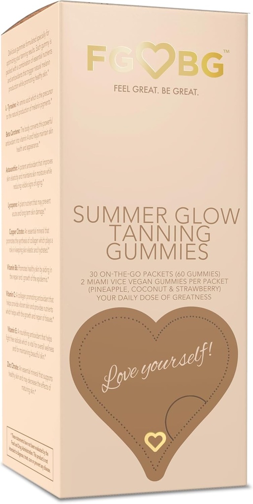 Yaz Glow Tanning Gummies - Miami Vice Flavor - Pineapple, Coconut, & Strawberry - Vegan - Gluten-Free - Dairy-Free - Natural Materialss - Essential Nutrients - Seyahat Boyutu - 30 -Day Supply