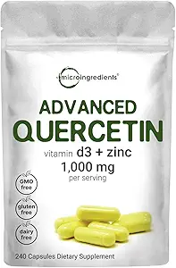Quercetin Supplements with Zinc & Vitamin D3, 1,000mg Per Serving, 240 Capsules | 3 in 1 – Quercetin 1,000mg, Zinc Picolinate 50mg, & Vitamin D 5,000iu | Immune Support | Non-GMO