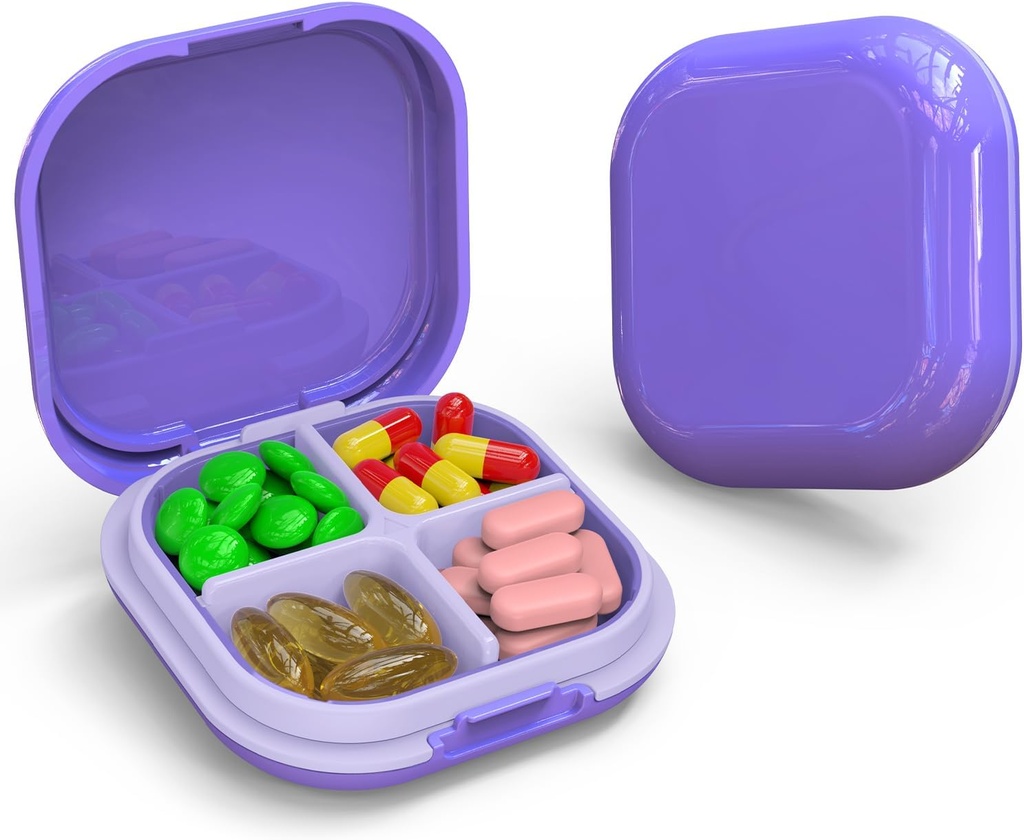 Günlük Pill Organizer 4 Karşılaştırma, Küçük Pill Box Portatif Seyahat Pill Case, Mini Pill Konteyner For Purse Pocket, Compact Travel Medicine Organizer For Vitamin, Cod Liver Oil, Supplement (Purple)