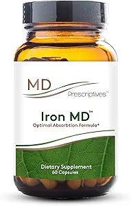 MD Prescriptives κάψουλες σιδήρου MD - ημερήσιο συμπλήρωμα σιδήρου για γυναίκες & άνδρες με βιταμίνη C, βιταμίνη Β12 & φολικό οξύ - Βέλτιστη φόρμουλα απορρόφησης - 60 κάψουλες Veg