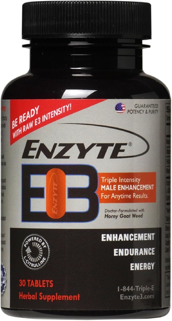 Enzyte3® Men's Vitality & Performans Desteği – Enerji, Stamina, Endurance – L-Citrulline, Epimedium, Guarana Tohum Takması ve Daha Fazlası – 30 Tablet