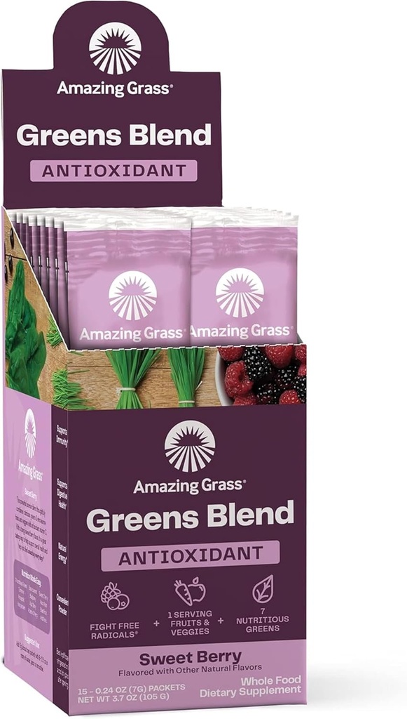 Amazing Grass Yeşiller Antioksit: Spirulina ile Super Greens Toz, Beet Root Toz, Elderberry, Prebiyotiks & Probiyotiks, Sweet Berry, 15 Hizmet (Pazarlama May Vary)