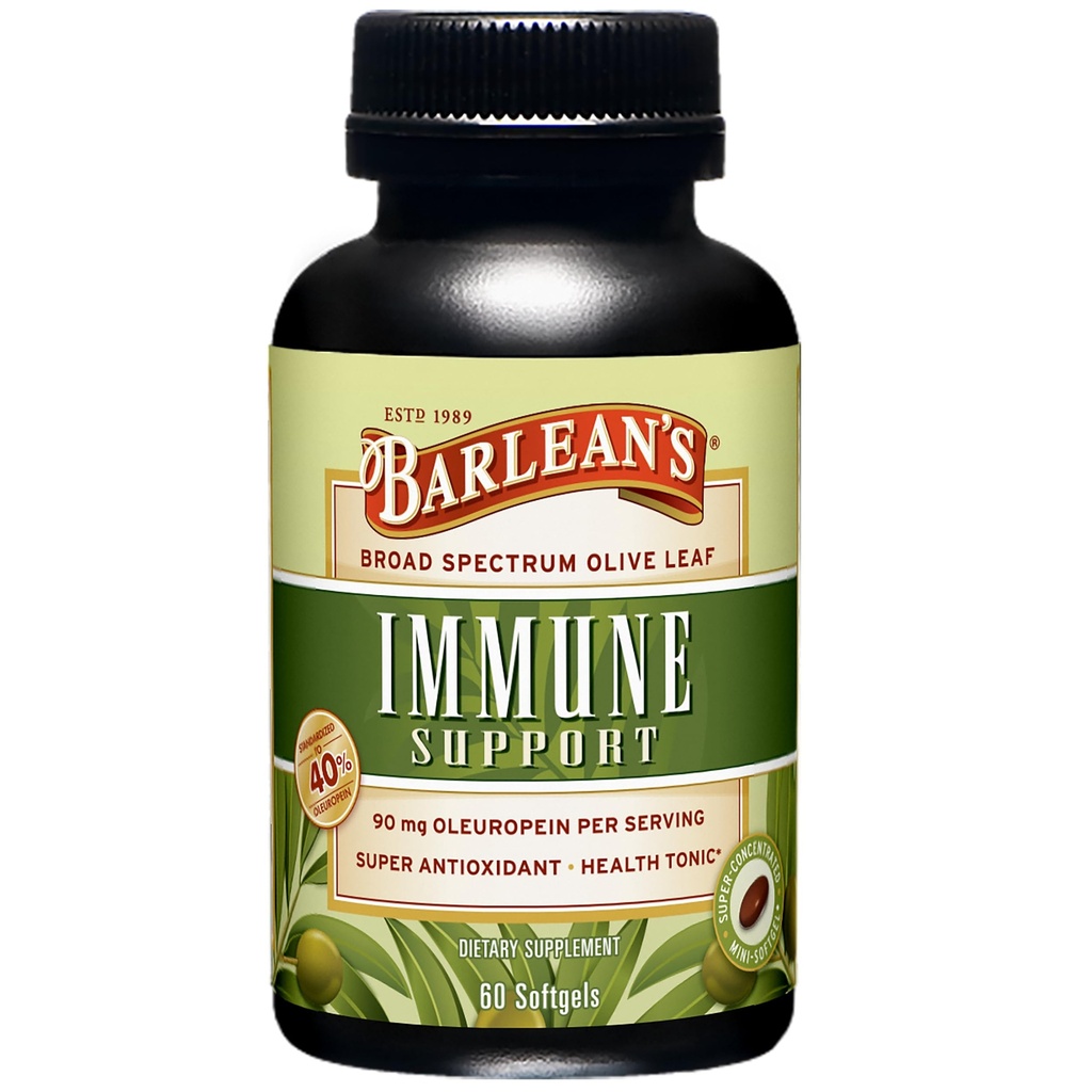 Barlean's Olive Leaf Kompleksi Softgels Immune Support Supplement with 90 mg Ol Europein Antioksis, Tempd Heart Health and Immunity Alert Pills, 60 Count Count Count