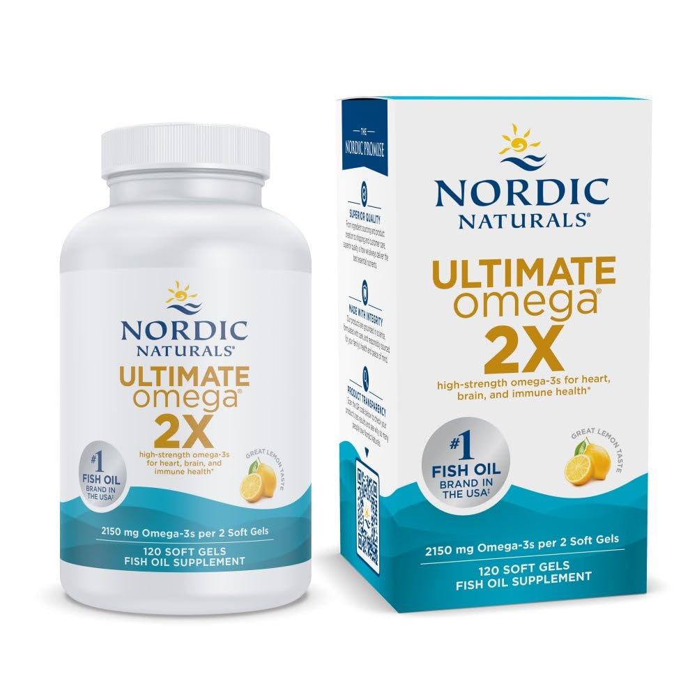 Kuzey Naturals Ultimate Omega 2X, Limon Flavor - 120 Soft Gels - 2150 mg Omega-3 - EPA & DHA ile Yüksek Yeterli Balık Yağı - Beyin ve Kalp Sağlığını Teşvik - GMO - 60 Hizmetler