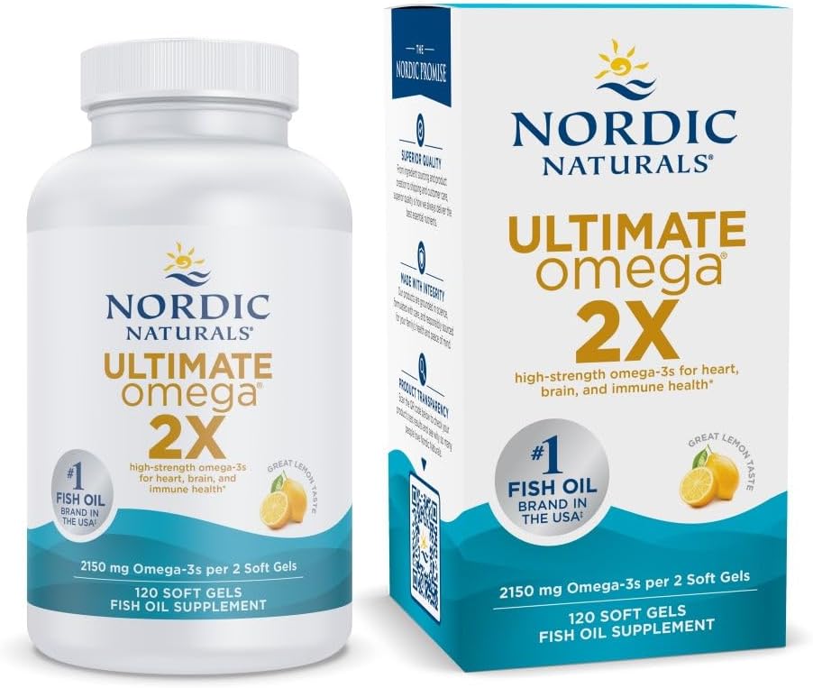 Kuzey Naturals Ultimate Omega 2X, Limon Flavor - 120 Soft Gels - 2150 mg Omega-3 - EPA & DHA ile Yüksek Yeterli Balık Yağı - Beyin ve Kalp Sağlığını Teşvik - GMO - 60 Hizmetler