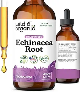 Wild & Organic Echinacea Drops - Immune Support Supplement with Echinacea Angustifolia - Sıvı Kök Ekstraksiyon Tincture - Vegan, Sugar & Alkol-Free - 4 fl ozzz