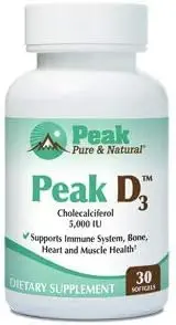 Peak Pure & Natural Peak D3 - Calciferol Vitamin D3 5000 IU - Immune Support - Support Heart Health - Boost Energy - Daily Vitamin for Yetişkinler | 30 Capsules