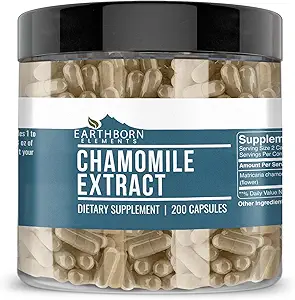 Earthborn Elements Chamomile Extract 200 Capsules, Pure & Undiluted, No Additives