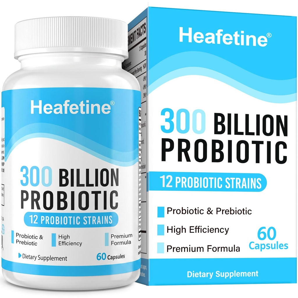 Kadınlar ve Erkekler için 300 Milyar CFU - 12 Strains + 3 Organik Prebiyotikler, Digestive Health & Immune, Gut Health & Bloating, Gut Health for Women & Men - 60 Capsules