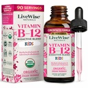 Live Wise Naturals Organic Vitamin B12 Liquid Drops for Kids – Bioactive Blend with Methylcobalamin & Adenosylcobalamin - Vegan, Non-GMO, USDA Organic, 3 Months Supply, 0.4 FL OZ