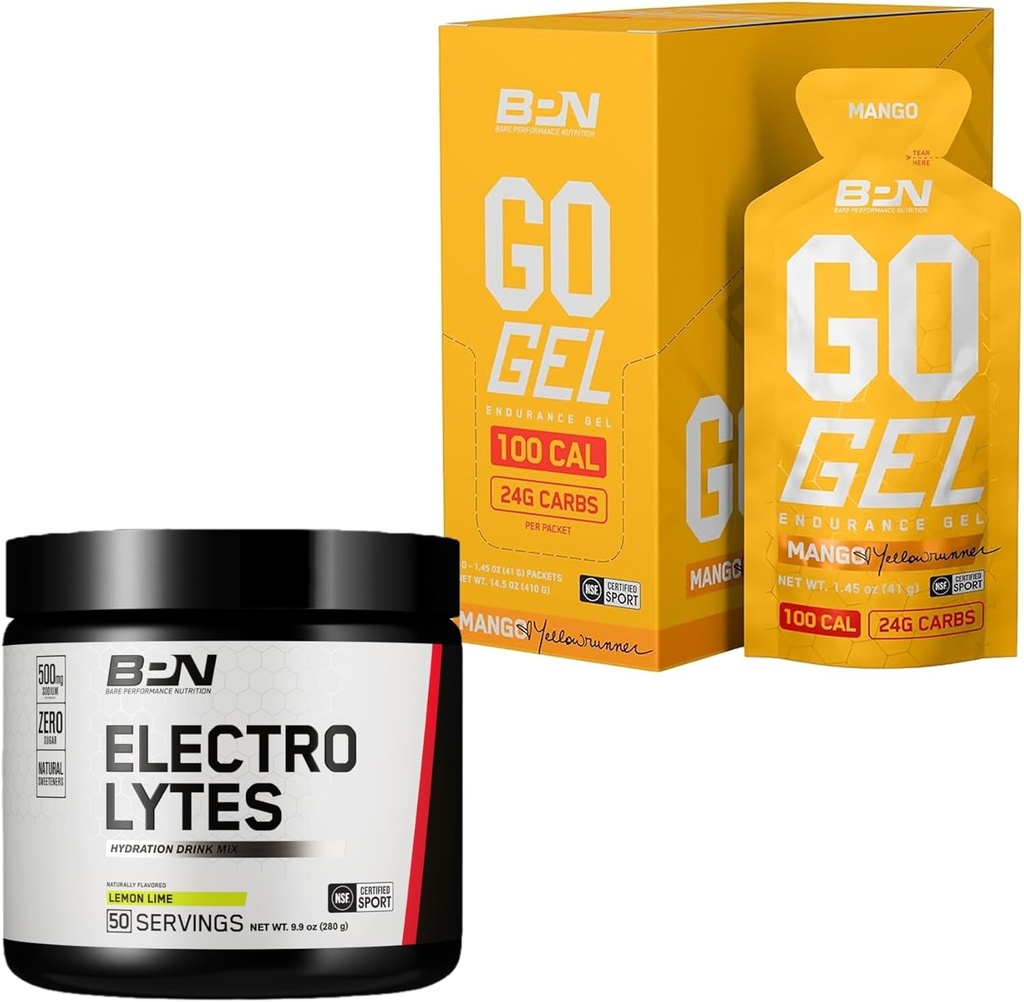 BARE PERFORMANCE NUTRITION BPN Electrolytes Hydration Drink Mix & Go Gel Endurance Gel Mango Sche