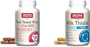 Jarrow Formulas Red Yeast Rice 1200 mg & Co-Q10 100 mg Per Serving-120 Veggie Caps-60 Servings & Heart Health-Vegan & Milk Thistle 150 mg with 30:1 Standardized Silymarin Extract
