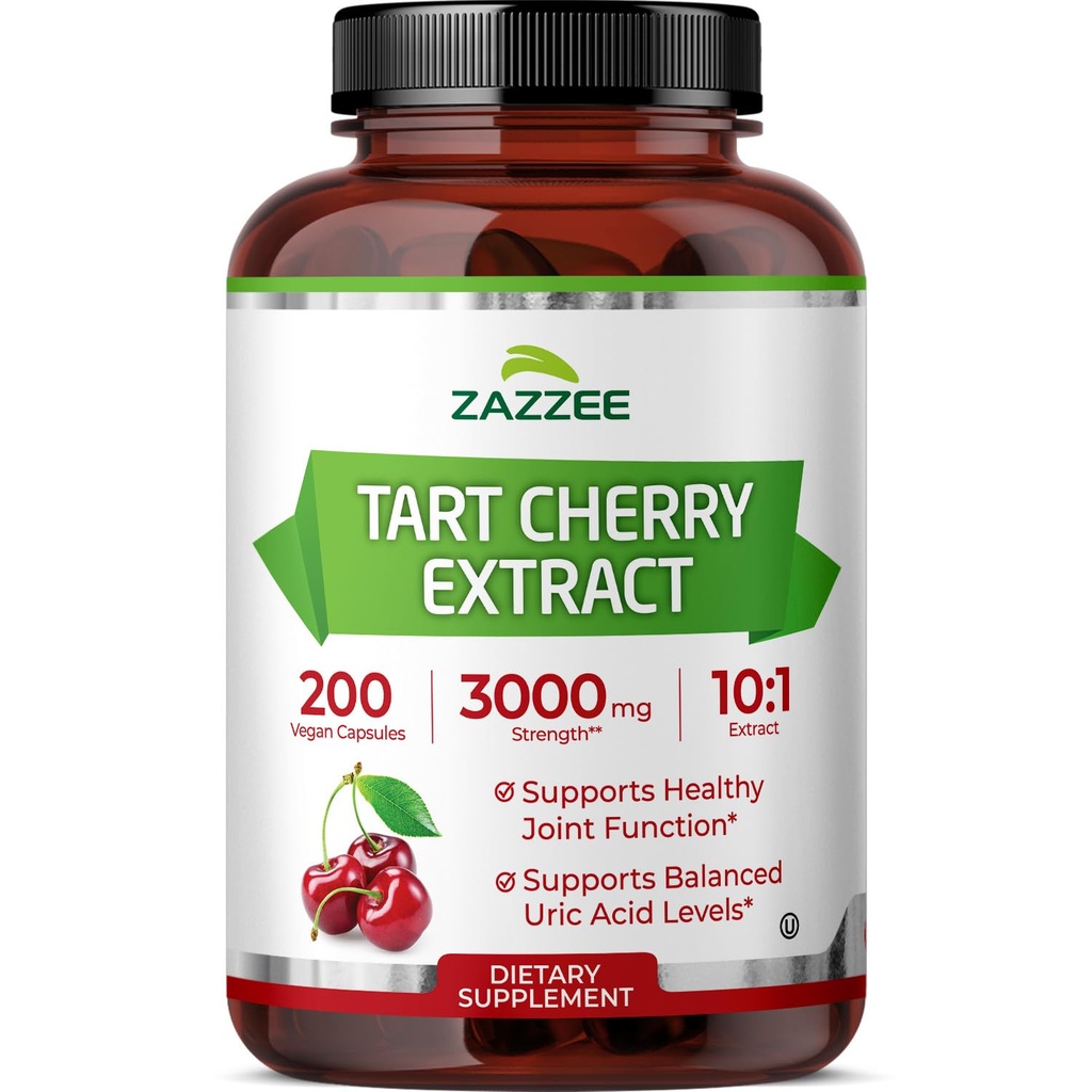Zazzee Tart Cherry 10:1 Ekstraksiyon, 3000 mg Güçlü, 200 Vegan Capsules, 6+ Ay Supply, Sertifikalı Kosher, Mekanik ve Standartlaştırılmış 10X Ekstraksiyon,% 100 Vegetarian, All-Doğal, Gluten Free, Non-GMO