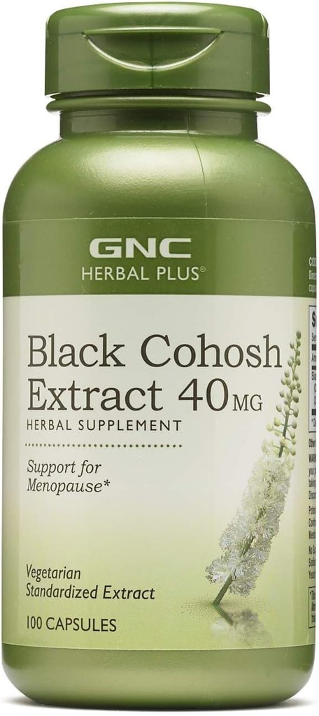 GNC Herbal Plus Black Cohosh 40 mg Supplement, Vegetarian, Menopause için Destek, 100 Hizmet