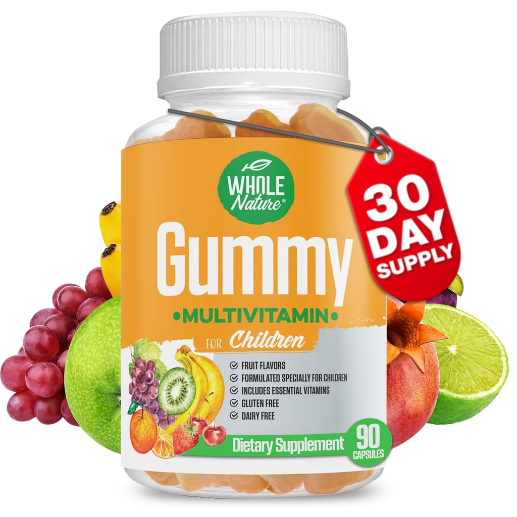 Çocuklar Gummy Multivitamin - Genel Wellness için Günlük Temel Çocuklar ve Mineralleri Tamamlayın, 90 Gummies. Meyve Flavor, Yapay Şeker, Süt ve Gluten Ücretsiz