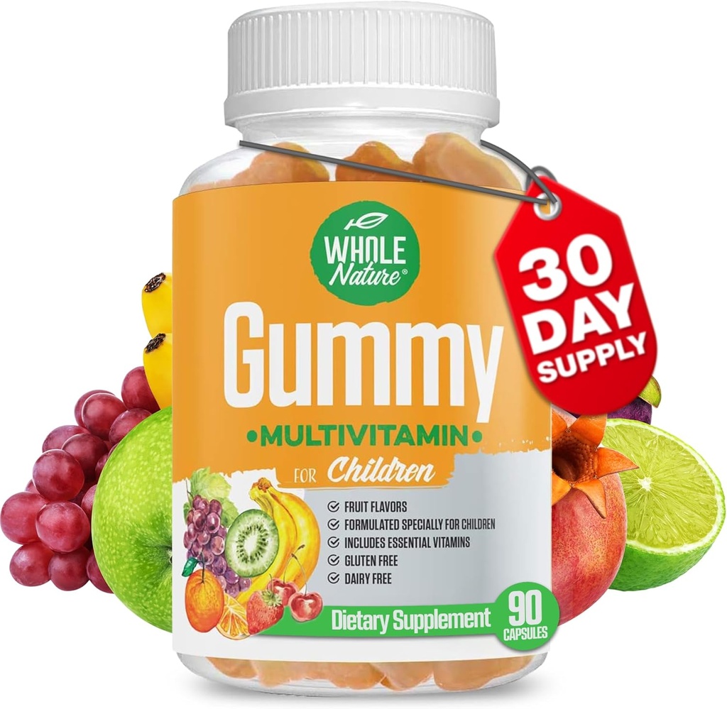 Παιδική Gummy Multivitamin - Πλήρης Καθημερινή Απαραίτητα Παιδικές Βιταμίνες και Ορυκτά για τη συνολική ευεξία, 90 Gummies. Γεύση φρούτων, χωρίς τεχνητή ζάχαρη, γαλακτοκομικά και χωρίς γλουτένη