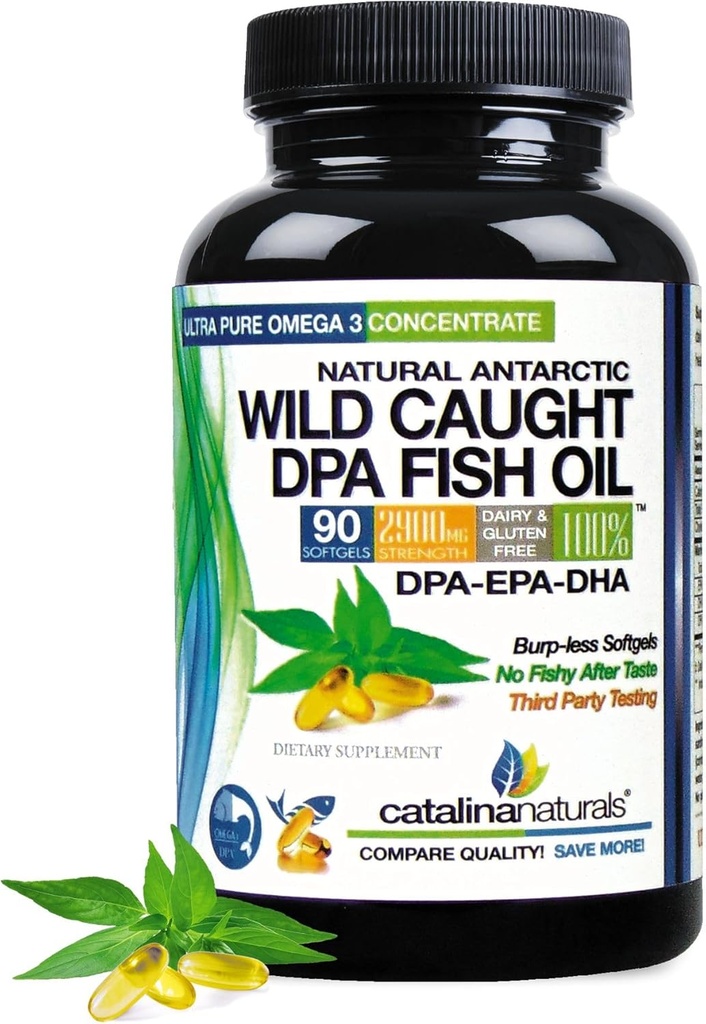 Vahşi Caught Omega-3 DPA Fish Oil - 2900 mg with More DPA, EPA & DHA - 90 Soft Gels - Triple Strength Burp-Free