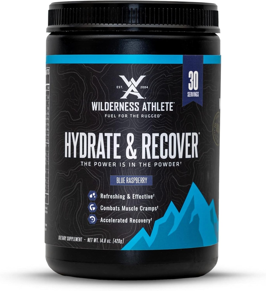 Wilderness Athlete - Hydrate & Recover | Sıvı Hydration Toz Elektrolyte Drink Mix - Recover Faster with Bcaas - Hydrate Toz with 1000 mg of C - 30 Service Tub (Mavi Raspberry)