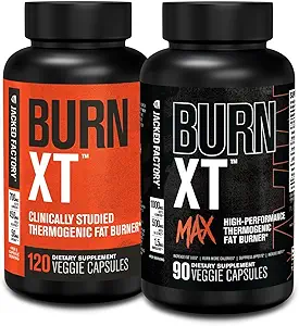 Jacked Factory Burn-XT Clinically Studied Fat Burner & Weight Loss Supplement (120 Capsules) & Burn XT Max High-Performance Fat Burner & Appetite Suppresant (90 Capsules)