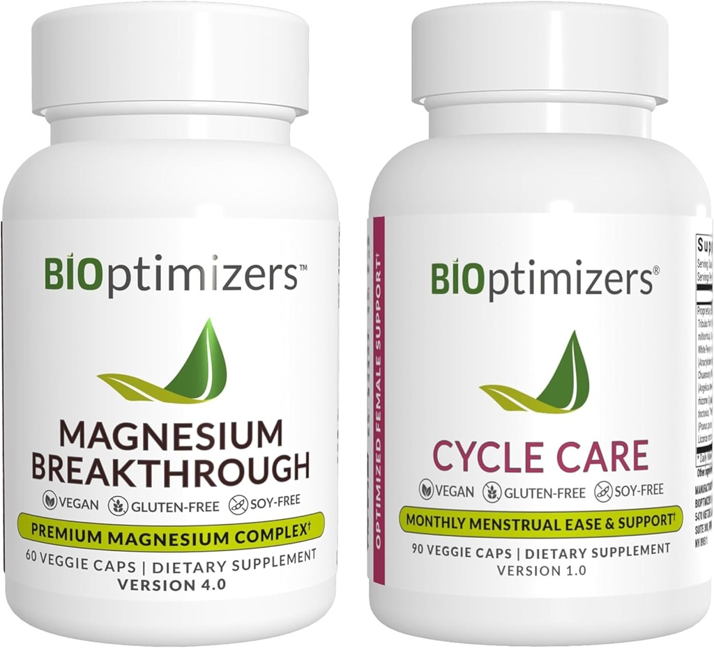 BiOptimizers Magnezyum 4, (60 Capsules) & Cycle Care, (90 Capsules) - Doğal Uyku, Beyin ve Erkeklerintrüel Yardım Desteği Paketi