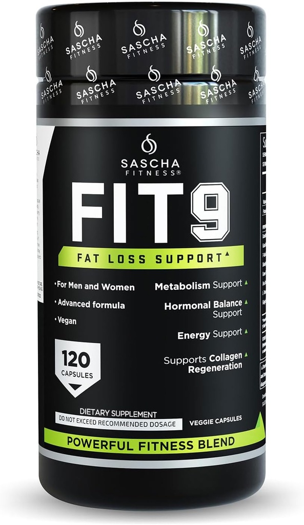 Sascha Fitness Fat Kayıp hapları | Collagen desteği | Akışkanlar Denge | FIT9 Malzemeler: 7Keto + Uva Ursi, Gotu Kola, L-Theanine,Gingko Biloba,DIM,Green Tea | Kilo Kaybı Tamamları-Vegan-120 Doğal Cap