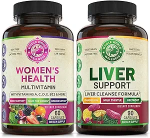 Womens Daily Multivitamins & Liver Cleanse Detox Repair Formula (One Bottle Each) - Υποστηρίζει ολιστική ευεξία, ενεργειακή ενίσχυση, εστίαση & ηπατική υγεία. Φτιαγμένο στις ΗΠΑ.