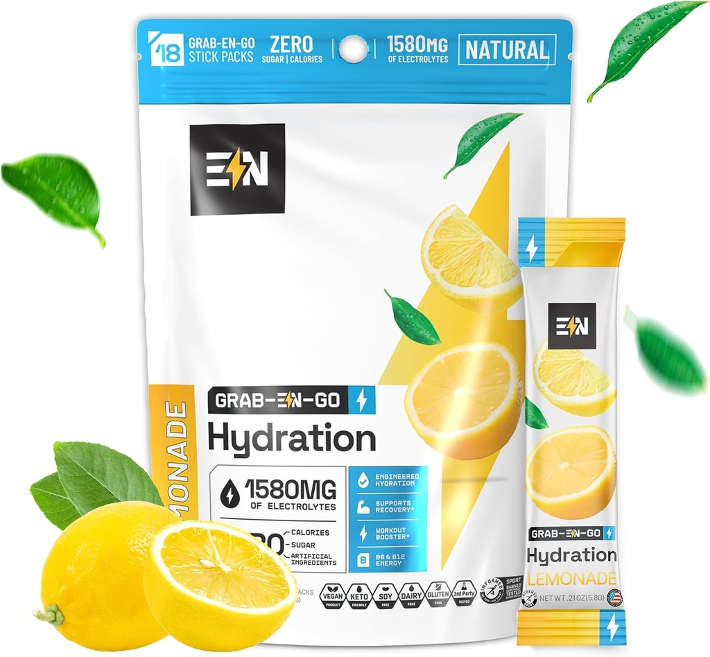 Mühendisli Beslenme Sugar-Free Electrolyte Toz Paketleri - Lemonade Flavor - Keto Hydration Packets w/Magnesium, Piyal & sodyum - Zero Calorie, Vegan, Non-GMO, Gluten-Free - 18 Single Servisler