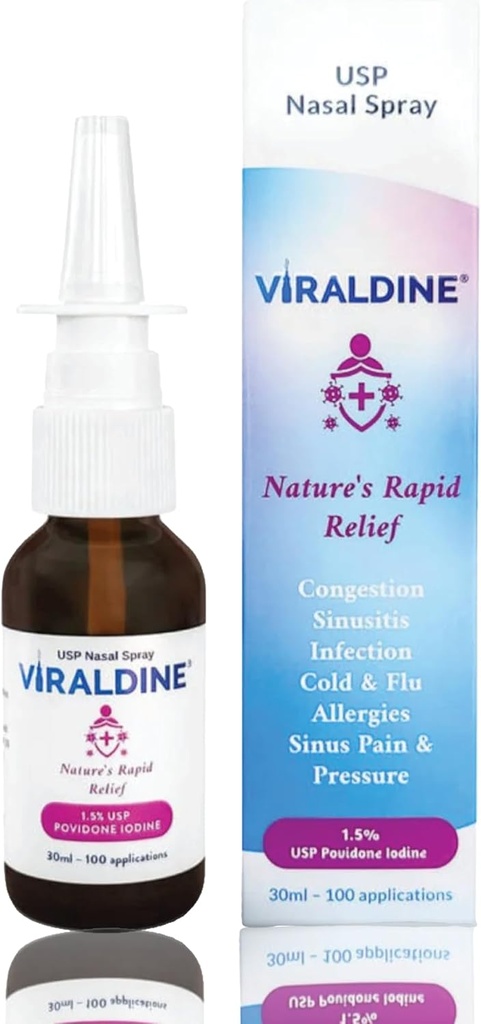 % 1.5 Povidone-Iodine Nasal Spray, Hızlı Yardım Formula, Günlük Yoğunluğu, 100 Uygulama, 30 ml