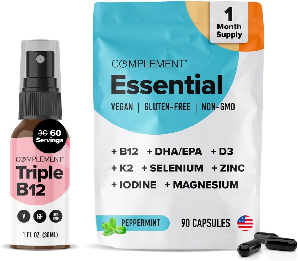 Complement Essential Vegan Multivitamin & Triple B12 Mix - Plant-Based Diyets için Kapsamlı Beslenme Desteği