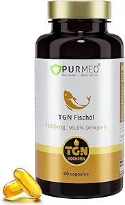 TGN Premium rTG Omega-3 Fish Oil 1000mg -% 400 Yüksek Abhidrasyon ve% 99.9 Pure - 600 mg EPA & 300 mg DHA for Heart, Brain, Eyes & Ortak Destek - Almanya'da Yapılan Fishy Aftertaste, 60ct