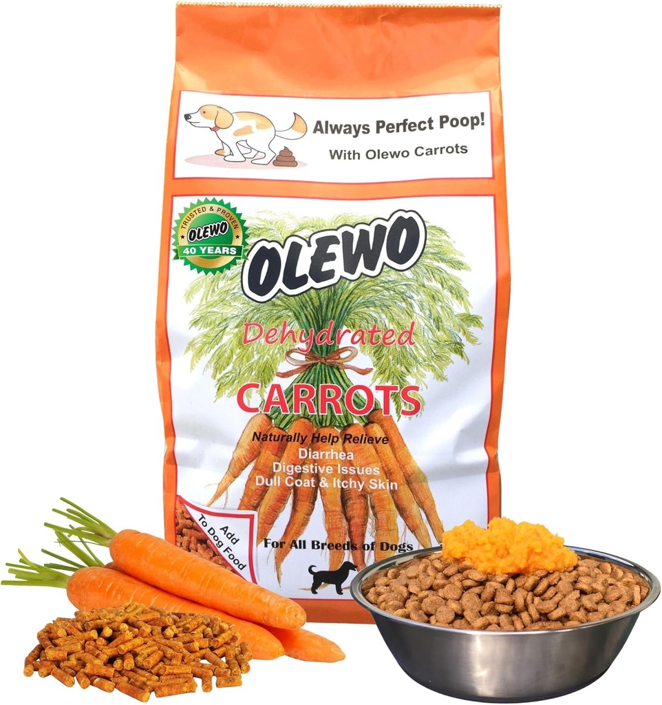 Olewo Original Carrots for Dogs – Perfect Poop için Fiber, Dehidratd Dog Food Toppers for Picky Eaters, Natural Skin & Coat Support, Multivitamin, Probiyotiks for Digestive & Gut Health, 1 lb