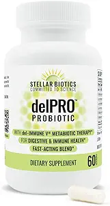 Stellar Biotics - Delpro Probiyotik (+ Del-Immune V & Prebiyotik Mix) Optimal Gut Health, Digestion, Immune Support & Mood (60 Capsules)