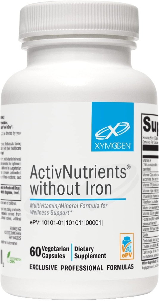 XYMOGEN Demir olmadan Nütrients - Sağlık için Multimineral, Immune, Enerji ve Mood Destek - Chelated Minerals + Active B Vitaminleri Folate (60 Capsules)