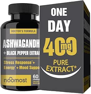 NooMost Ashwagandha Root Extract 15:1 με μαύρο πιπέρι για καλύτερη απορρόφηση - 60 κάψουλες - φυσικό άγχος, ενέργεια, εστίαση & υποστήριξη ύπνου - συμπλήρωμα προσαρμογόνου για άνδρες και γυναίκες - Made in USA