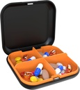 Pill Box Portable Pill Dispensing Box, Travel Portable Pill Box, 4-Compartment Daily Portable Pill Organizer, Vitaminler için Uygun, Tıplar, Balık Yağı (Black+Orange)
