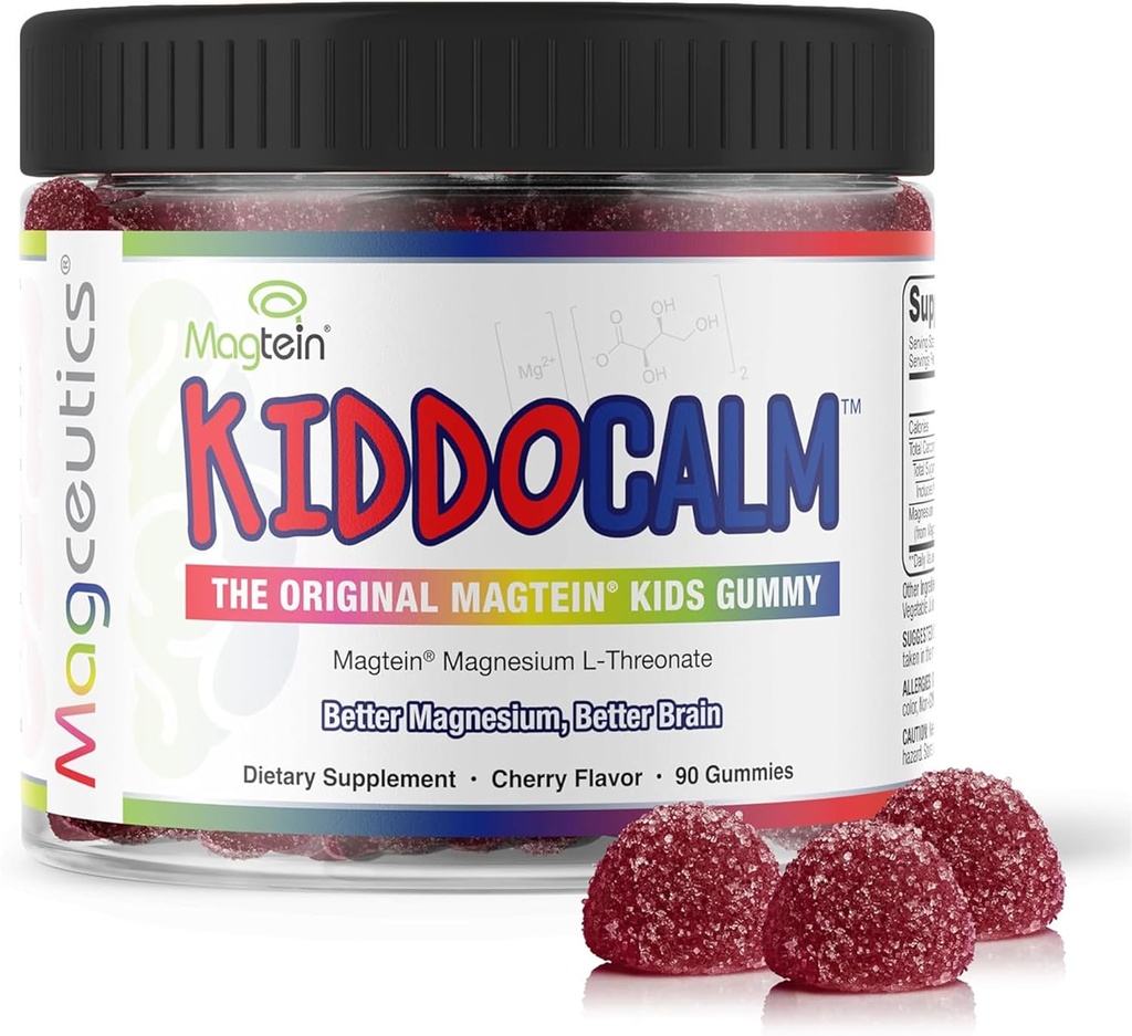 KiddoCalm Magnezyum Gummies - Magtein Magnezyum L-Threonate Gummy for Kids, Focus, Calm, Sleep, Care & Brain Health Support Supplement for Children - 90 Vegan Gummies