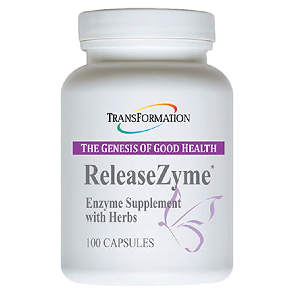 TRANSFORMATION THE GENESIS OF GOOD HEALTH Enzymes ReleaseZyme Blend Supplement with Natural Herbs, Advanced Digestive Support Formula with Protease, Helps Break Down Proteins, Plant Based Enzymes, 100
