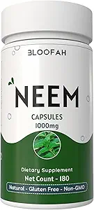 Neem Leaf Capsules 1000 mg | Azadirachta Indica Natural Neem Leaf Toz | Non-GMO, Gluten-Free | Easy-to-Swallow Herbal Supplement | Geleneksel Botanik (180 Kont)