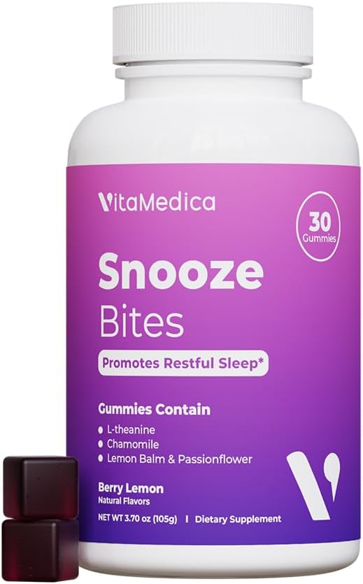 VitaMedica Snooze Sleep Gummies - Μελατονίνη-Δωρεάν, Μηδέν Grogginness - L-Θεανίνη, Χαμομήλι, Πάθος άνθος & Λέμον Balm - Βοήθεια ύπνου Gummies για ενήλικες - 30 κόμης