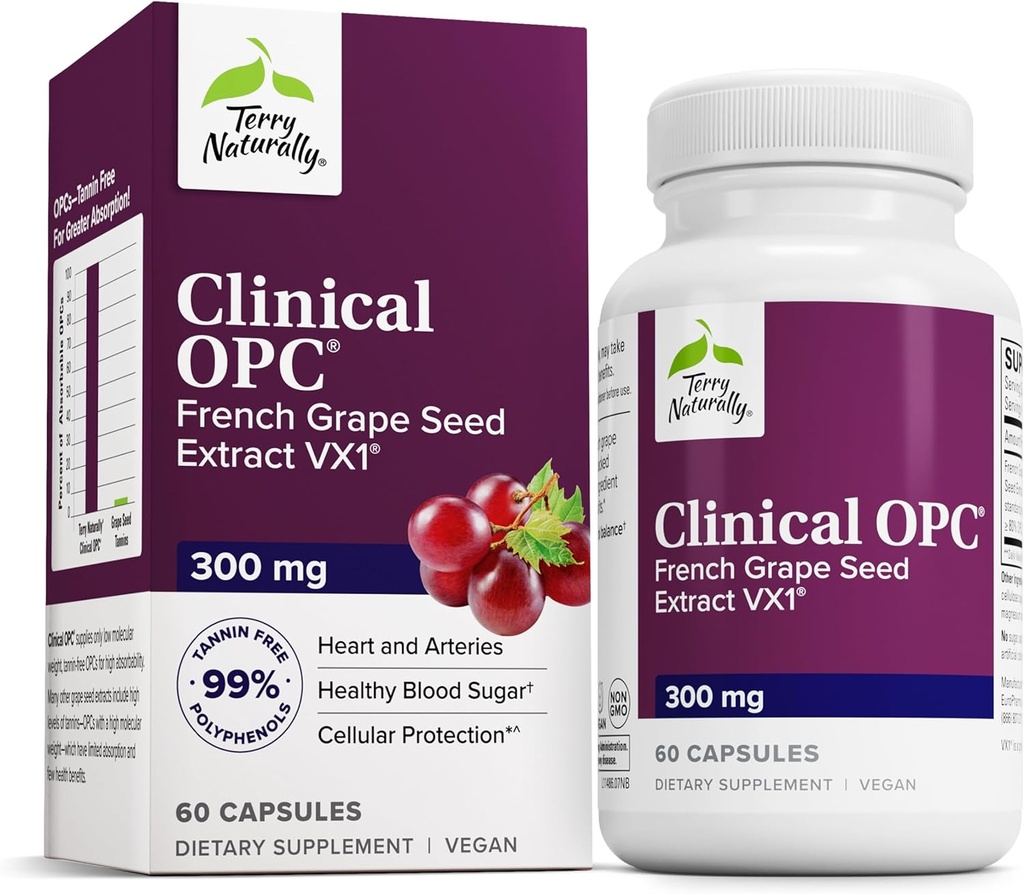 Terry Klinik OPC - Cardiovascular Health & Focus Support Supplement - Grape Seed Extract & Sunflower Lecithin - Immune Support Supplement - 300 mg, 60 Softgels