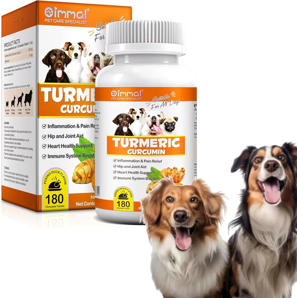 Turmeric for Dogs – 180 Count Tablet Treats with Curcumin & Piperine – Κοινή Υγεία, Κινητικότητα, Αλλεργία & Itch Relief, Δέρμα & Κάλυμμα, Hot Spots – Γεύσεις πάπιας με λάδι σολομού
