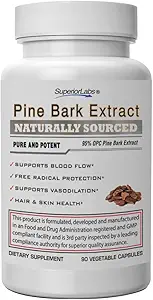 Üstün Laboratuvarlar Pine Bark 200 mg – 95 OPC Fransız Deniz Bark, Sağlıklı Beslenme ve Kan Akışı için Saf Non-GMO Formula, Kalp, Skin & Hair Support, Free-Radical Defense, 90 Veg Caps