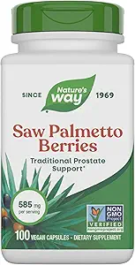 Nature's Way Saw Palmetto Berries, Traditional Prostate Support*, 585 mg per serving, Non-GMO Project Verified, Vegan, 100 Capsules (Packaging May Vary)