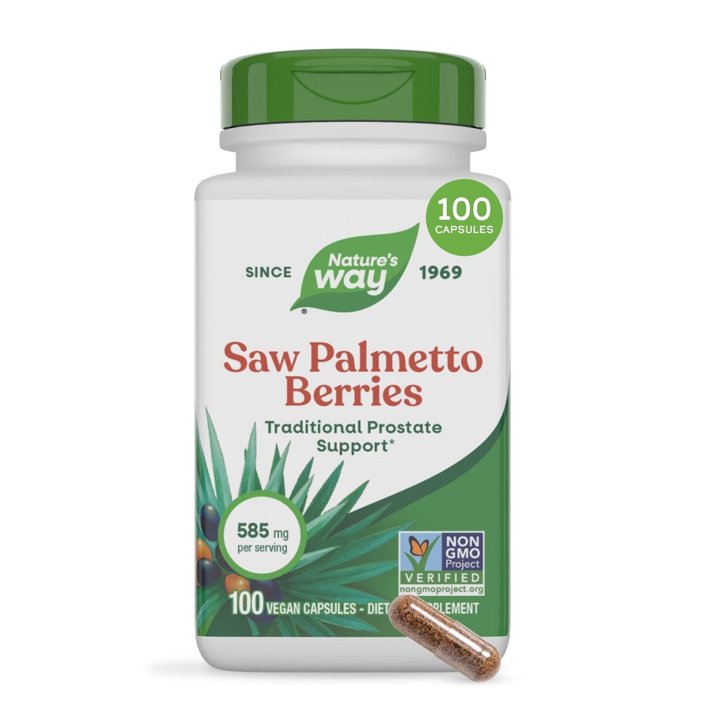 Nature's Way Saw Palmettoges, Geleneksel Prostate Support*, hizmet başına 585 mg, Non-GMO Projesi Doğrulandı, Vegan, 100 Capsules (Pazar Mayıs Vary)