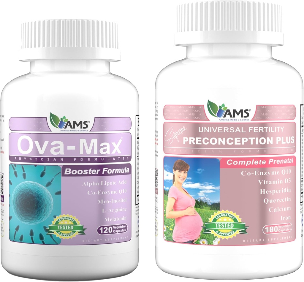 Amerika Medic & Science OVA-Max Prenatal Vitaminler Kadınlar için (120 Capsules) ve Preconception Plus (180 Capsules)