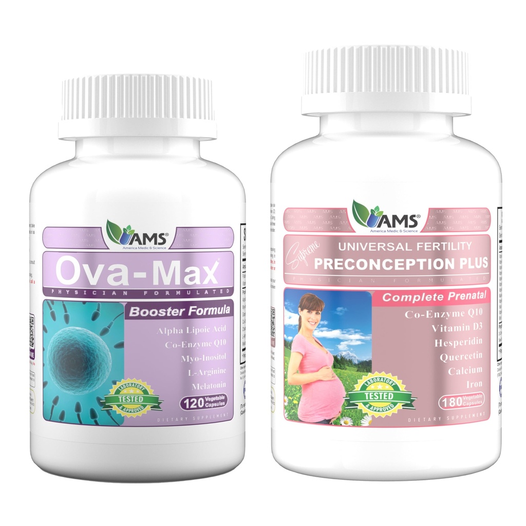 Amerika Medic & Science OVA-Max Prenatal Vitaminler Kadınlar için (120 Capsules) ve Preconception Plus (180 Capsules)