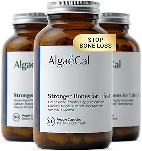 ALGAECAL - Bitki Temelli Kalsiyum Supplement with Vitamin D3 (1000 IU) for Bone Strength, Contains 13 Minerals Supporting Bone Health, Organicuba (750 mg) for Women & Men, 90 Caps, 3 Ay Supply